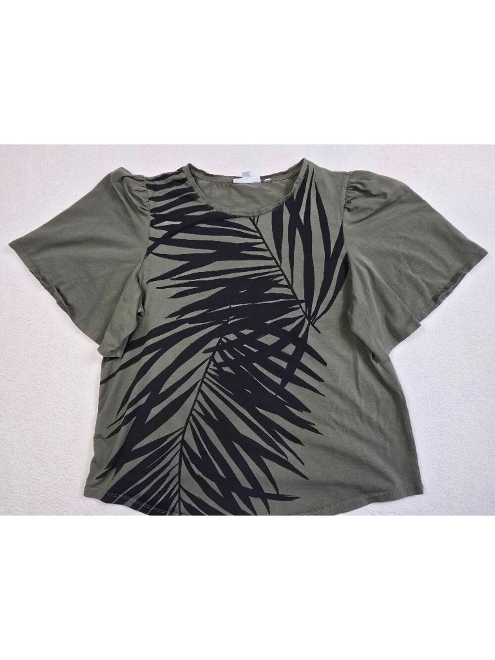 Chicos Womens 2 Large Palm Leaf Print Top Green & Black